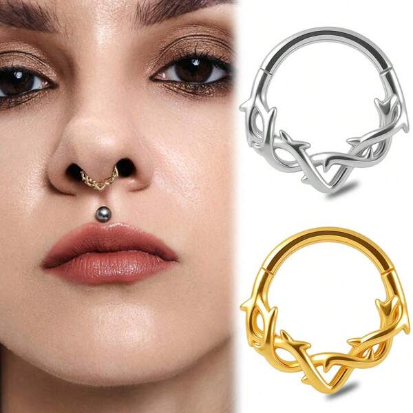 1 pieza Anillo de nariz/cartílago/septo de 16 G y 8 mm de acero inoxidable con forma de espinas, joyería de perforación