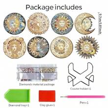 8pcs/Set DIY Diamond Art Coasters - Inspiring Fantasy Sun Pattern, With Holder, Excellent For Beginners - Multicolor - View 2