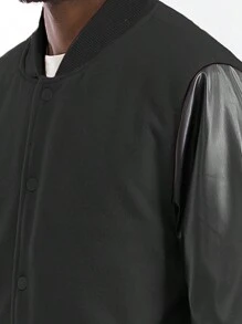 Mens Melton Faux Leather PU Sleeve Letterman Varsity Jacket Casual New Autumn Men Jacket - Black Black - View 3