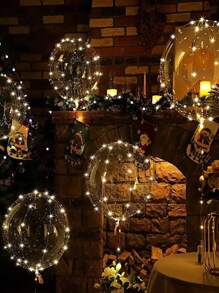 20/10 LED 照明透明气球，包含 5 串 LED 灯和 5 个 20 英寸气球，暖白色仙女灯，发光泡泡气球，适用于婚礼、浪漫烛光晚餐装饰、新年派对、求婚派对、生日、母亲节 DIY 装饰（不含电池，20 英寸是气球的充气尺寸，为达到图片效果，请使用氦气充气） - 多色 - 查看 10