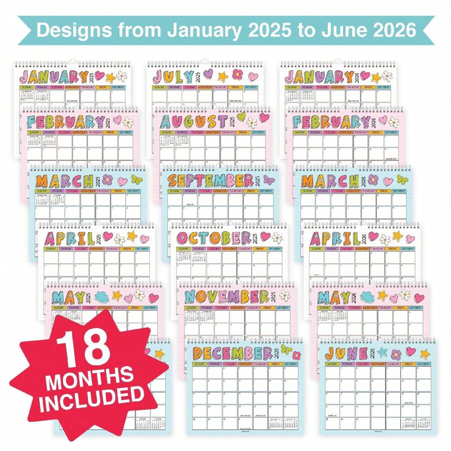 Notebook Large Wall Calendar 20252026 18 Month Home & Office