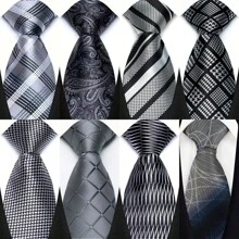 GOADAFOO Cravatta di lusso da 8cm per uomo, colori grigio, nero e bianco, a pois e righe floreali, cravatta jacquard tessuta a mano adatta per uomo, sposo, affari, matrimoni e feste