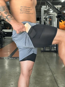 Bermuda Short 2 In 1 Brassk Dry Active Men's Gym Training Running With Elastane - 灰色 - 查看 3