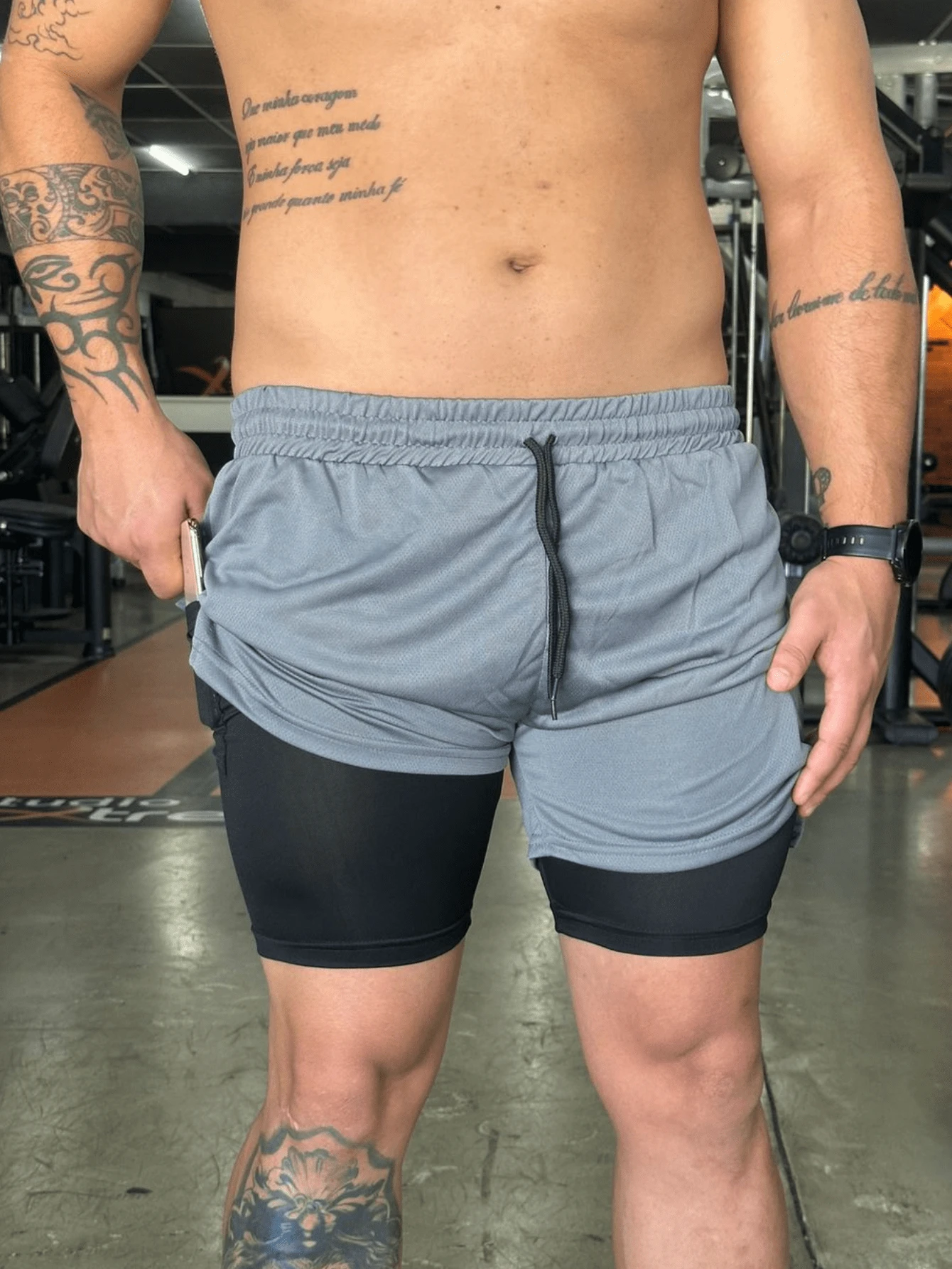 Bermuda Short 2 In 1 Brassk Dry Active Men's Gym Training Running With Elastane - 灰色 - 查看 1