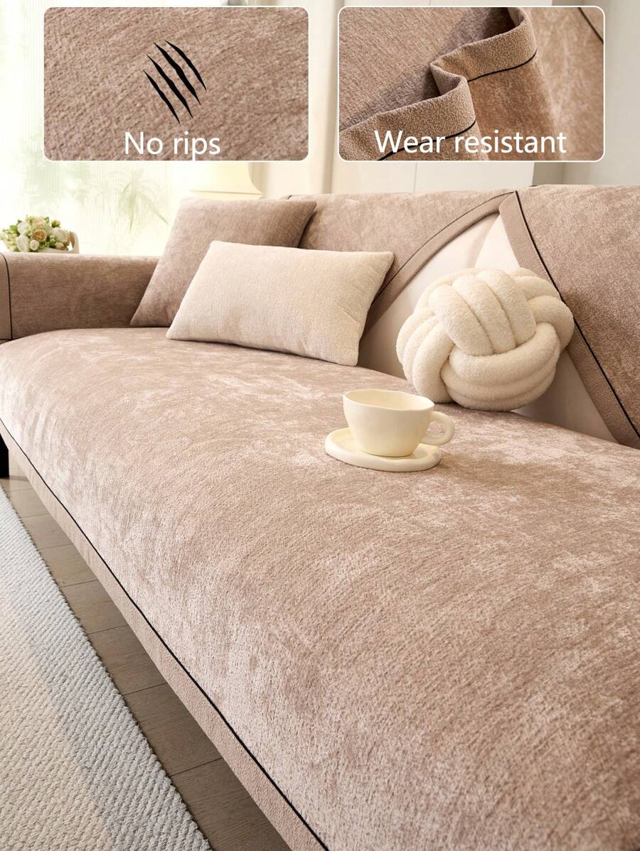 1pc All Season Sofa Cushion Cover, Modern Minimalist Dust-Proof Anti-Slip Protective Sofa Seat Cover, Machine Washable, Warm & Fade-Resistant, Pet Friendly, Fit For Bedroom, Office, Living Room, L-Shaped And 1/2/3/4 Seat Sofas - 卡其色 - 查看 1