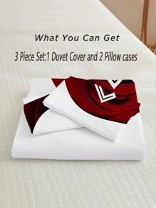 Conjunto de capa de edredom com estampa de coração rosa vermelho e branco 3 peças (1 capa de edredom + 2 fronhas, sem núcleo), perfeito para quartos e quartos de hóspedes, confortável, hipoalergênico e fácil de cuidar, para todas as estações, presentes para casais, presentes para ela no romântico dia dos namorados - Multicolorido - Ver 2