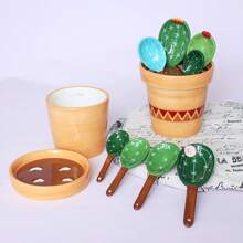 Set de 1 juego de cucharas medidoras de cerámica con diseño de cactus lindo, para cocina y hornear en el hogar