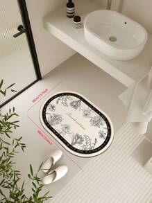 1 pièce Tapis de salle de bain à motif floral, tapis d'entrée de toilette, tapis absorbant en terre de diatomées, tapis antidérapant pour la salle de bain, décoration de chambre