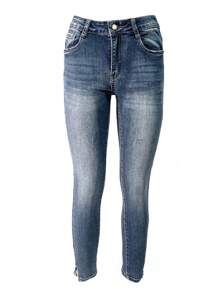 Laphilo Jean en jean pour femme avec 5 poches et fermeture sur le devant avec fermeture éclair et bouton.
