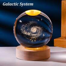 1pc Creative 3D Laser Engraving Crystal Ball With Wooden Warm Light Base, Galaxy Sky Night Light Table Decoration, USB Powered, Perfect For Friends, Graduation, And Team Building Memorabilia (Sphere Diameter 6cm + Base Diameter 5cm)