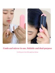1pc Foldable Pink Comb With Built-In Mirror, Portable Travel Hairbrush, Convenient Storage, Great Gift For Women,Hair Brush,Comb,Hair Tools,Hair Products And Accessories For Barber Salon Beauty Travel Essentials,Back To School,Travel Holiday Essentials,Hair Accessories For Women