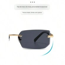 1 Piece Fashion Retro Design Rimless Square Sunglasses For Driving, Daily Use, Beach Accessory, For Unisex. UV400 Protection - Black - View 7