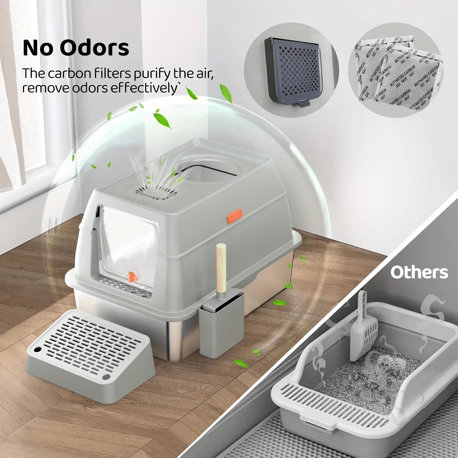 Lettiera Per Gatto Savic Clean Cat Con Coperchio Beige E Filtro Ai Carboni Attivi – Porta A Battente Ribaltabile