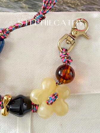 STEPHIECATHY Brazalete de cuerda de nudos de colores con decoración en forma de concha y flor, cuentas de colores tejidas a mano, charms para bolso, llavero, colgante, adecuado para teléfono, bolso, accesorios, adorno colgante para el Día de los Enamorados