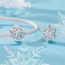 WOSTU 1 Stück 925 Sterlingsilber glänzender Winter Schneeflocken Charm Perlen Anhänger, geeignet für DIY Armband Halskette Schmuckherstellung, Geschenkidee für Mädchen & Frauen in der Ferienzeit