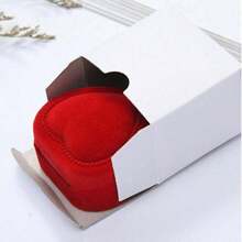 1pc Velvet Single Ring Display Box, Heart Design Random Color Engagement Wedding Ring Case, Gift For Valentine's Day - Multicolor - View 2