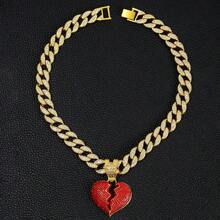 Men's Rhinestone Heart Charm Necklace, For Jewelry Gift And Party Valentines,Mom,Mother,Mother's Day,Gift