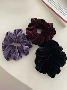 4条/3条装女士秋冬丝绒发圈，12厘米/4.7英寸，柔软，每条17克，发绳，优雅日常佩戴，百搭头饰 - 巧克力棕 - 查看 8