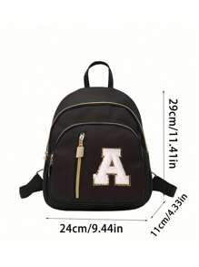 女士尼龙材质时尚背包，毛巾布刺绣字母A-Z，多功能时尚设计，拉链封口，大容量学生书包，多口袋设计，适合女孩、小女孩、小学和初中学生使用，可用于上学、旅行、送亲友、生日礼物、旅行用品等。 - 黑色 - 查看 10