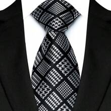 GOADAFOO Cravatta di lusso da 8cm per uomo, colori grigio, nero e bianco, a pois e righe floreali, cravatta jacquard tessuta a mano adatta per uomo, sposo, affari, matrimoni e feste