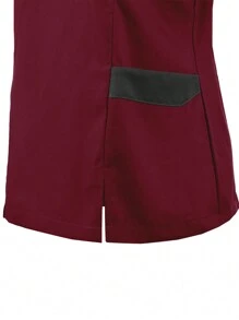 U4U Uniforms Filipina Lady V Neck Crossover With Elastic Back - Anggur dan Hitam - View 4