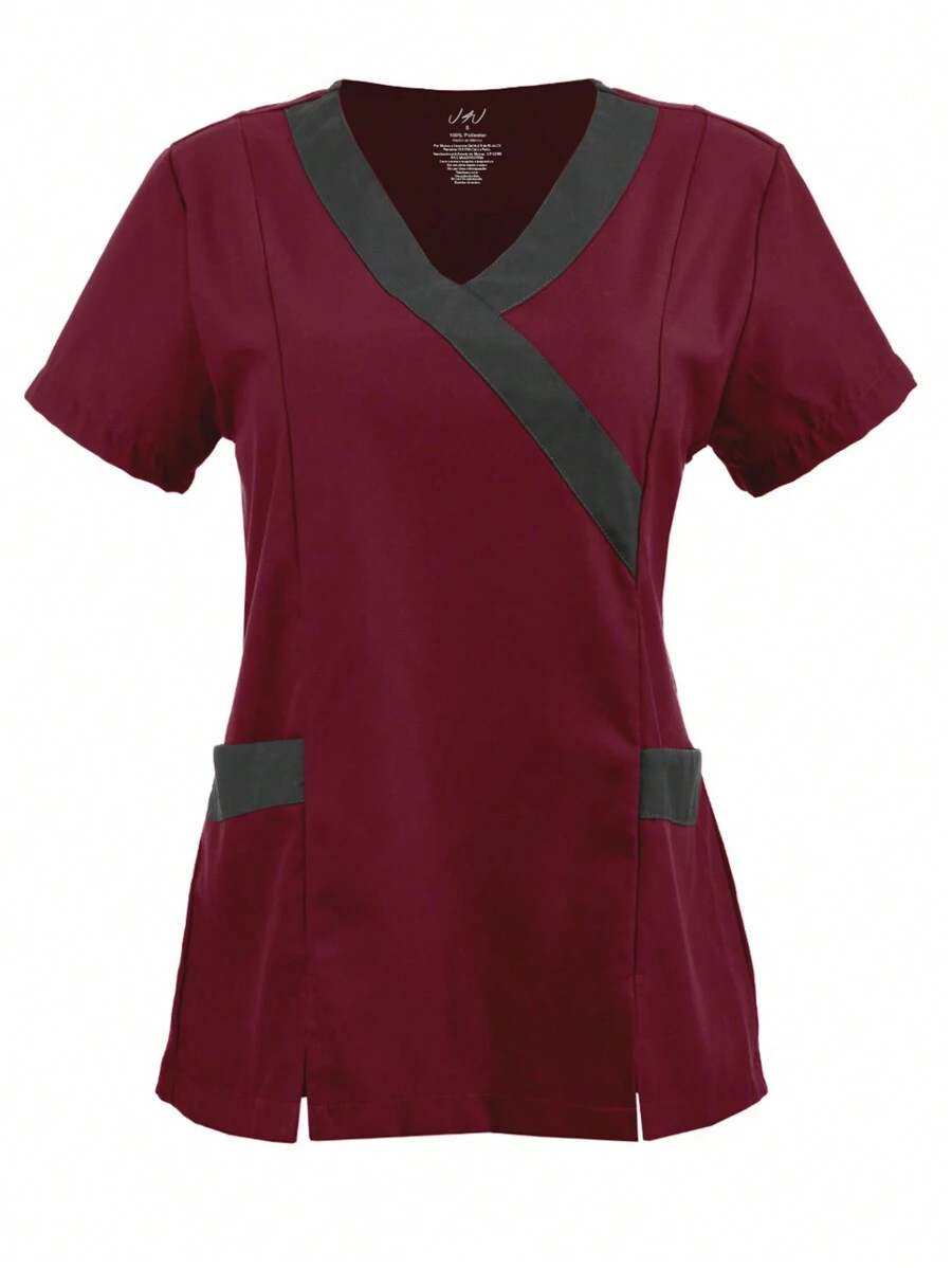 U4U Uniforms Filipina Lady V Neck Crossover With Elastic Back - Anggur dan Hitam - View 1