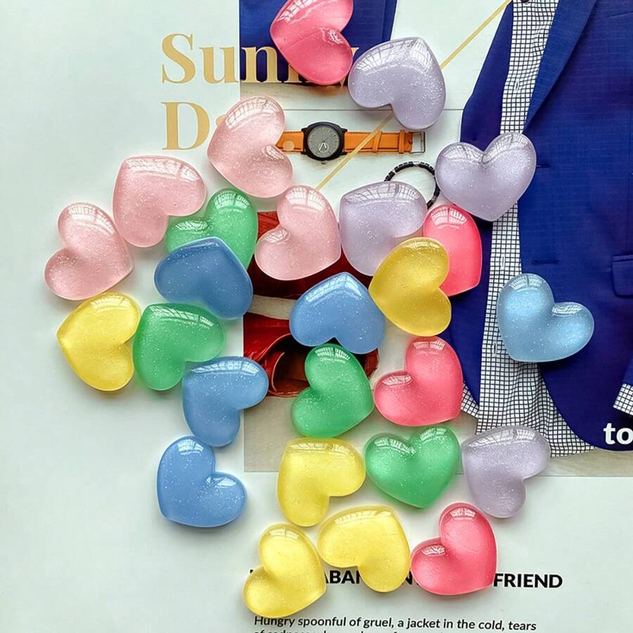 6pcs Glitter Colorful Heart Shaped Decorative Accessories, Clear Resin Components, For DIY, Jewelry, Hair Clips, Shoe Decorations Best Gifts Birthday