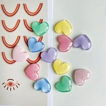 6pcs Glitter Colorful Heart Shaped Decorative Accessories, Clear Resin Components, For DIY, Jewelry, Hair Clips, Shoe Decorations Best Gifts Birthday