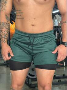 Bermuda Short 2 In 1 Brassk Dry Active Men's Gym Training Running With Elastane - 綠色 - 查看 2