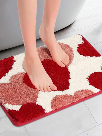 1pc Sweet Heart-Shaped Non-Slip Decorative Carpet, Washable & Lightweight Rug, Ideal For Living Room Decor Home Bathroom Decor Summer