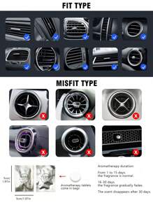 1-2pcs Car Air Vent Clip Bling Decoration With Artificial Diamond, Includes Free Fragrance Pad (Random)