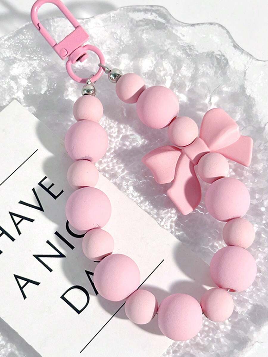 1 pieza Accesorio de teléfono con decoración de mariposa de cuentas acrílicas, correa de muñeca anti-pérdida, llavero, accesorios de teléfono para funda de auriculares y mochila, accesorio de coche para el Día de San Valentín, accesorio de mochila, estilo gótico y Y2K lindo - Rosa - Ver 1