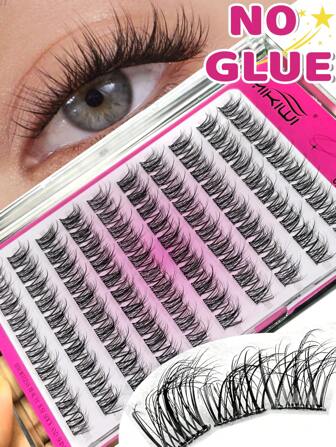 C-böjda självhäftande ögonfransar, naturliga, spetsiga, förlimmade franskluster, inget lim behövs, tryck-på-fransar, lätta att applicera, franskluster, ögonfranskluster, individuella ögonfransar, fransar, lösögonfransar