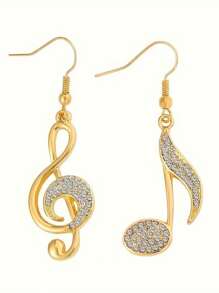 1 对时尚音符设计耳环，经典欧美时尚小众轻质奢华耳环配饰 - 柔和淡色 - 查看 8