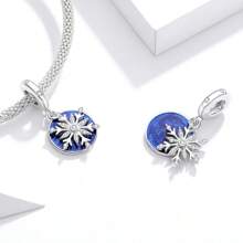 WOSTU 1 Stück 925 Sterlingsilber glänzender Winter Schneeflocken Charm Perlen Anhänger, geeignet für DIY Armband Halskette Schmuckherstellung, Geschenkidee für Mädchen & Frauen in der Ferienzeit