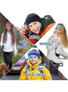 儿童冬季保暖耳罩头带 - 可拉伸、柔软毛绒羊毛、轻质单层，适合 3-12 岁户外运动，如跑步、骑自行车、徒步旅行、滑雪、秋冬季 - 彩色 - 查看 8