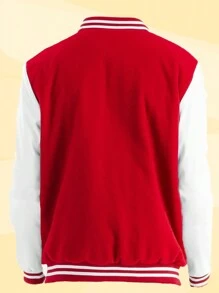 Mens Melton Faux Leather PU Sleeve Letterman Varsity Jacket Casual New Autumn Men Jacket - 紅色 - 查看 2