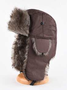 1pc Unisex Coffee Thick Thermal Lined Water-Resistant Trapper Hat With Ear Flaps, Warm Winter Ski Hat, Suitable For Outdoor Activities & Casual Wear