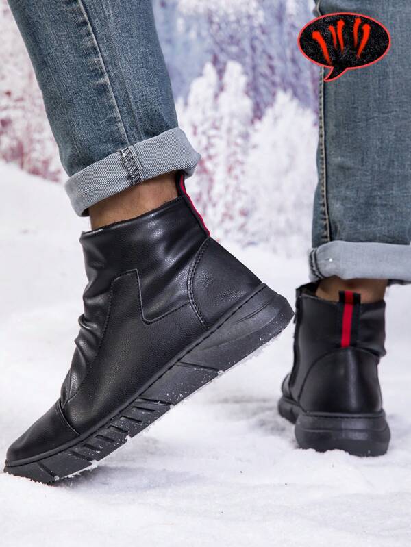 Sapatos Masculinos De Pelúcia De Inverno 2024 Novos Sapatos Casuais, Botas Pretas De Cano Alto, Botas Versáteis Da Moda, Botas De Pelúcia, Botas Masculinas Com Forro De Pele