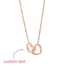 Customized Stainless Steel DIY Engraved Two Interlocking Hearts Necklace, Simple Heart Shaped Pendant Necklace, Personalized Couple Gift For Valentine's Day, New Year, Friend, Non-Fading Fashion Accessory