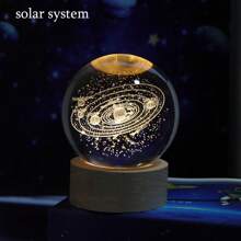 1pc Creative 3D Laser Engraving Crystal Ball With Wooden Warm Light Base, Galaxy Sky Night Light Table Decoration, USB Powered, Perfect For Friends, Graduation, And Team Building Memorabilia (Sphere Diameter 6cm + Base Diameter 5cm)