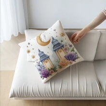 4 Stücke Ramadan Dekorative Kissenbezüge mit Blumen- und Laternen-Motiv