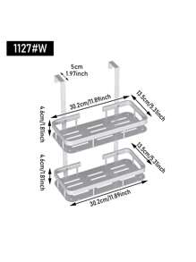 1pc Double Layer Wall Mounted Iron Bathroom Storage Rack, Behind The Door Shower Basket, Rust Proof, Modern Design Storage Organization Rack, Easy Installation Saves Space For Bathroom Supplies - Multicolor - View 13