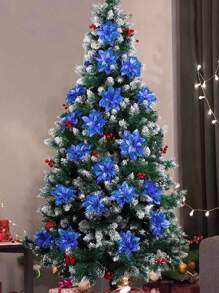 5pcs Christmas Tree Decorations, Christmas Flowers, Poinsettia Christmas Tree Decorations, Christmas Decorations, Glitter Artificial Christmas Flowers, DIY Wreaths, Home Decorations, Wedding Party, Christmas Gift Decorations, Christmas Decorations, Holiday Party Decorations,Christmas - Multicolor - View 7