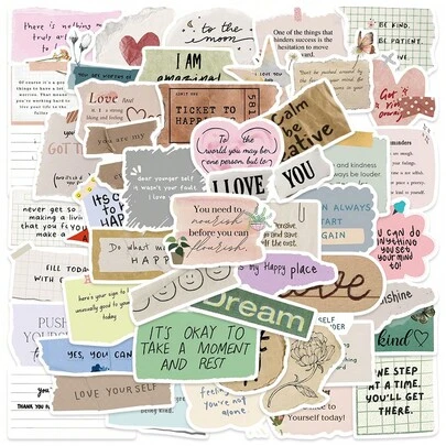 50pcs Fragmented Inspirational English Phrases Stickers, Aesthetic Colorful Graffiti Decals For Water Bottle, Laptop, Luggage, Scrapbook, Stationery, Phone, Fridge, Waterproof DIY Decoration