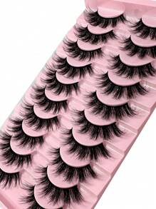 LYBCG 10Pairs Of 5D Fluffy Artificial Mink Eyelashes Slim False Eyelashes Thick False Eyelashes Curling False Eyelashes 3D Natural False Eyelashes Suitable For Holiday Parties False Eyelashes Cat Eye Lashes For Halloween Cosplay Manga Various Occasions - 黑色 - 查看 7
