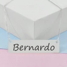 Colar Semijoia Nome Personalizado Chapinha Gravação Bernardo Banhado Prata 1000 - 999004509