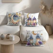 4 Stücke Ramadan Dekorative Kissenbezüge mit Blumen- und Laternen-Motiv