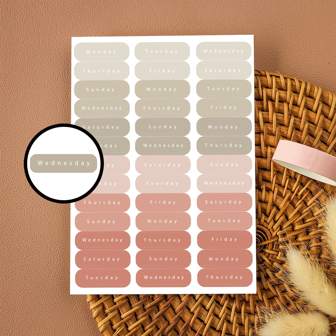 2 PCS Neutral Days Of The Week Sticker Sheet, Bullet Journal Stickers, Planner Stickers, Scrapbook Stickers, Minimal Stickers, Weekly Planner Stickers For Calendar, Christmas Gifts Back To School