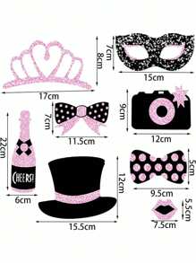 30 sztuk czarnych złotych rekwizytów do fotobudki na urodziny, wesela, bal maturalny, noworoczne artykuły imprezowe, kapelusze, szminka, krawat, korona